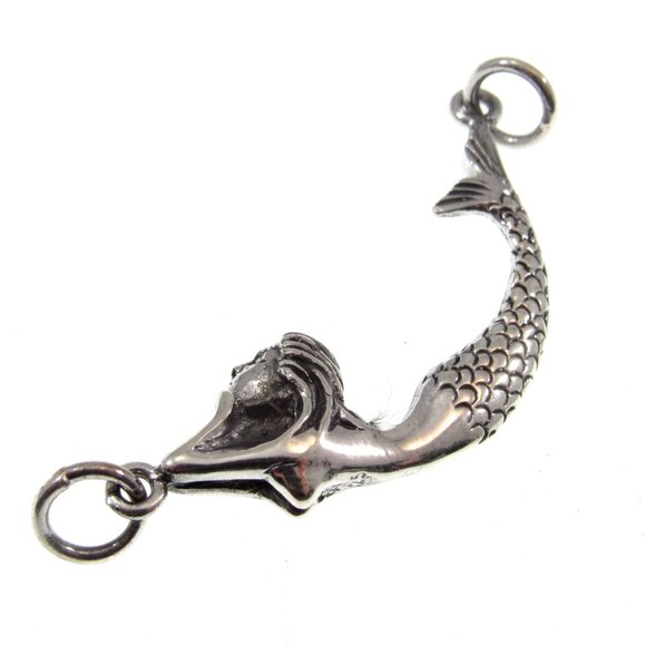 Solid 925 Sterling Silver 3D Mermaid Pendant, Atargatis Jewelry Connector Charm - Picture 6 of 8